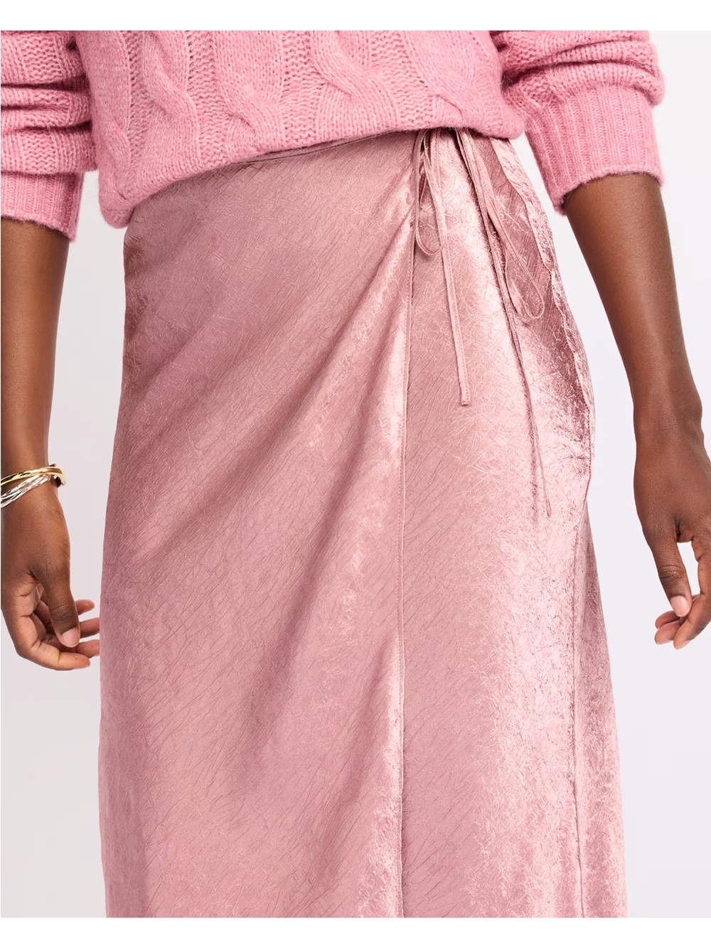 Skies Are Blue Dusty Rose Satin Wrap Midi Skirt